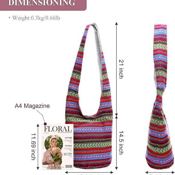 Women's Cotton Canvas Large Crossbody Hobo Bag with Zipper and Multiple Pockets - Picture 6 of 9